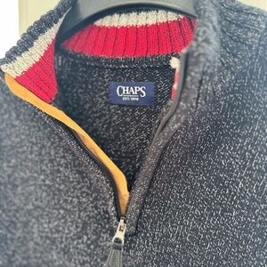 Chaps Men's M Medium Charcoal Heather Twist 1/4 Zip Mock Neck Pullover Sweater